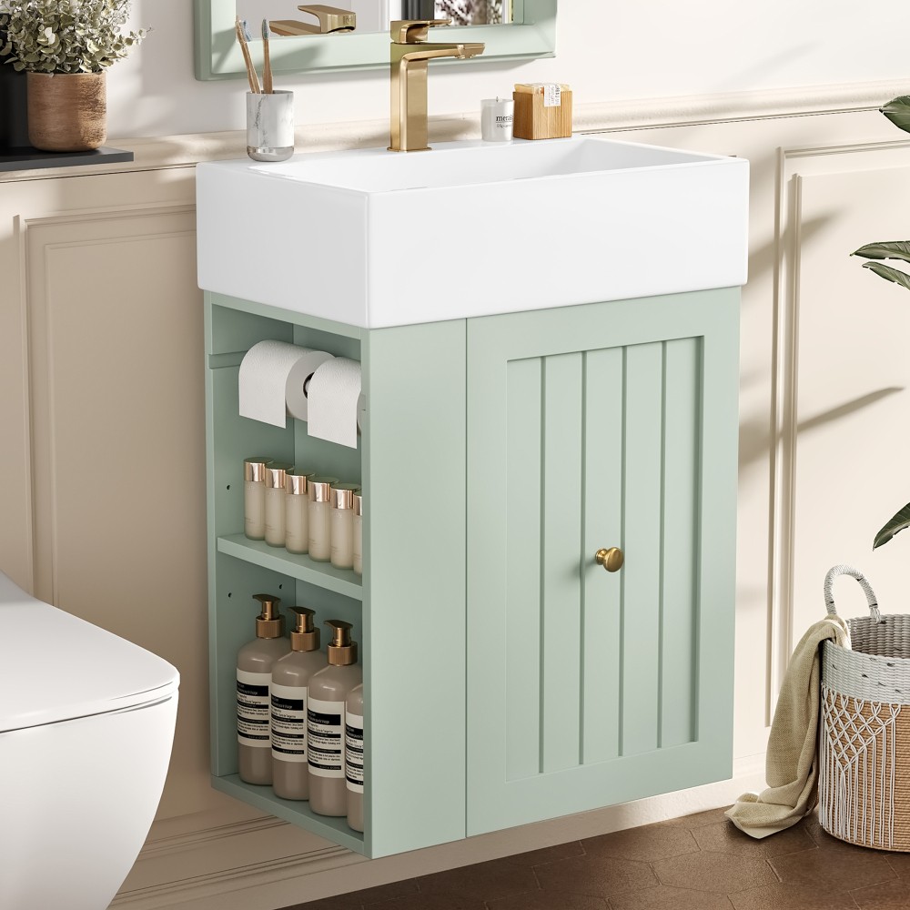 Bathroom Vanity with Ceramic Sink Includes Drawers and Side 