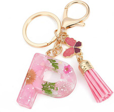 Pink Initial Letter Keychain Gift for Women Girls, Cute Charms for Bag Car Key,H
