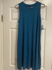 Time and Tru Blue Solid Knit Shift Midi Dress Sleeveless Round Neck Pullover L