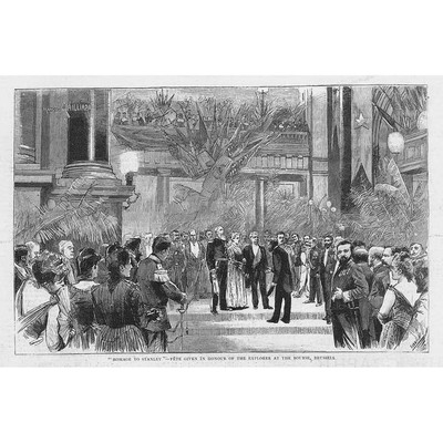 BRÜSSEL Fete Given for the Explorer Henry Stanley - antiker Druck 1890