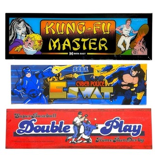 Lot of 3 Vintage Arcade Marquees - Kung Fu Master Cyber Police ESWAT Double Play