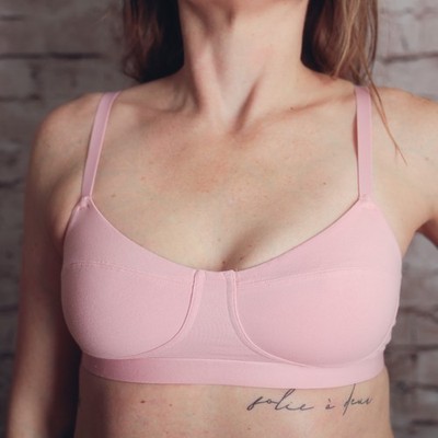 Colsie Cotton Wireless Unlined Lounge Comfy Stretch Bralette Bra Med Pink Cute