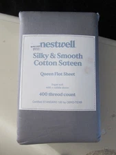 New Nestwell Silky & Smooth Cotton Sateen Queen Flat Sheet 400 Thread