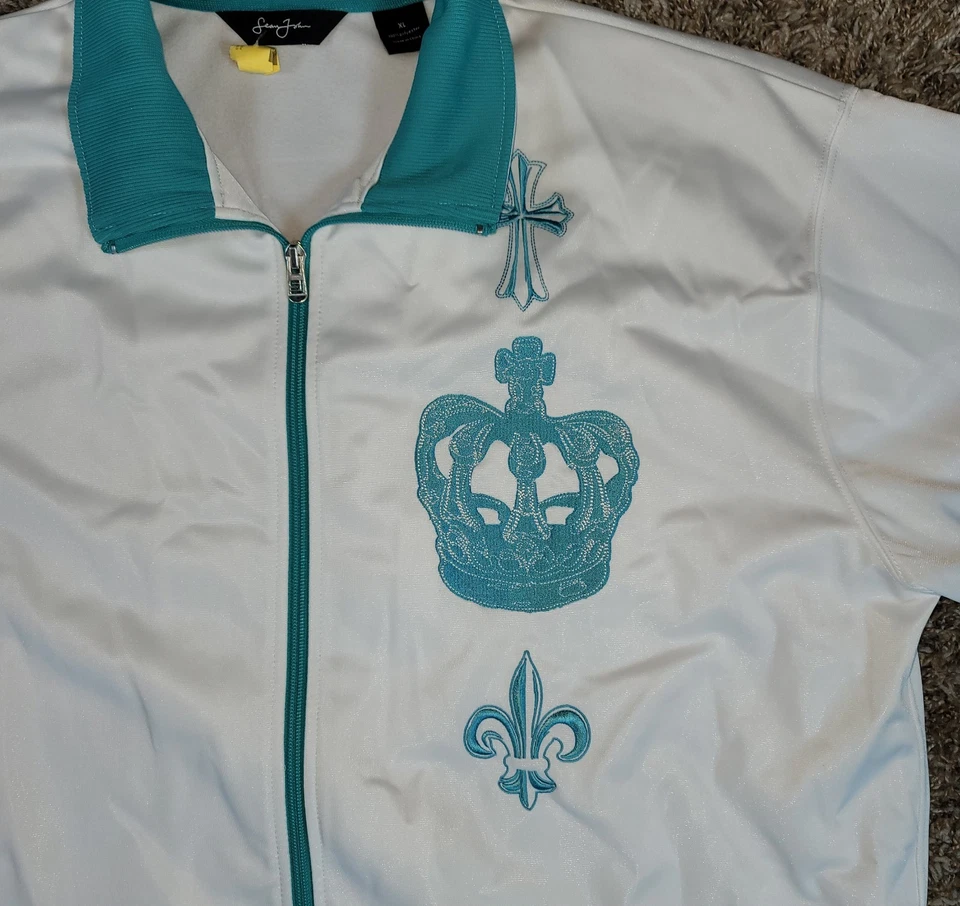 Chaqueta deportiva vintage Sean John Signature en blanco con detalles verde azulado Foto 2 de 4