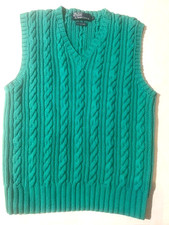 Vtg POLO RALPH LAUREN Mens Hand Knit Cotton Green Cable Sweater Vest sz M