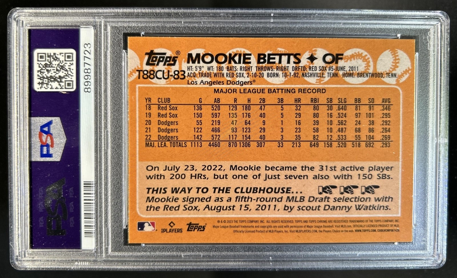 2023 Topps Update Mookie Betts 1988 35th Anniversary Chrome #T88CU-83 PSA 10 view 2