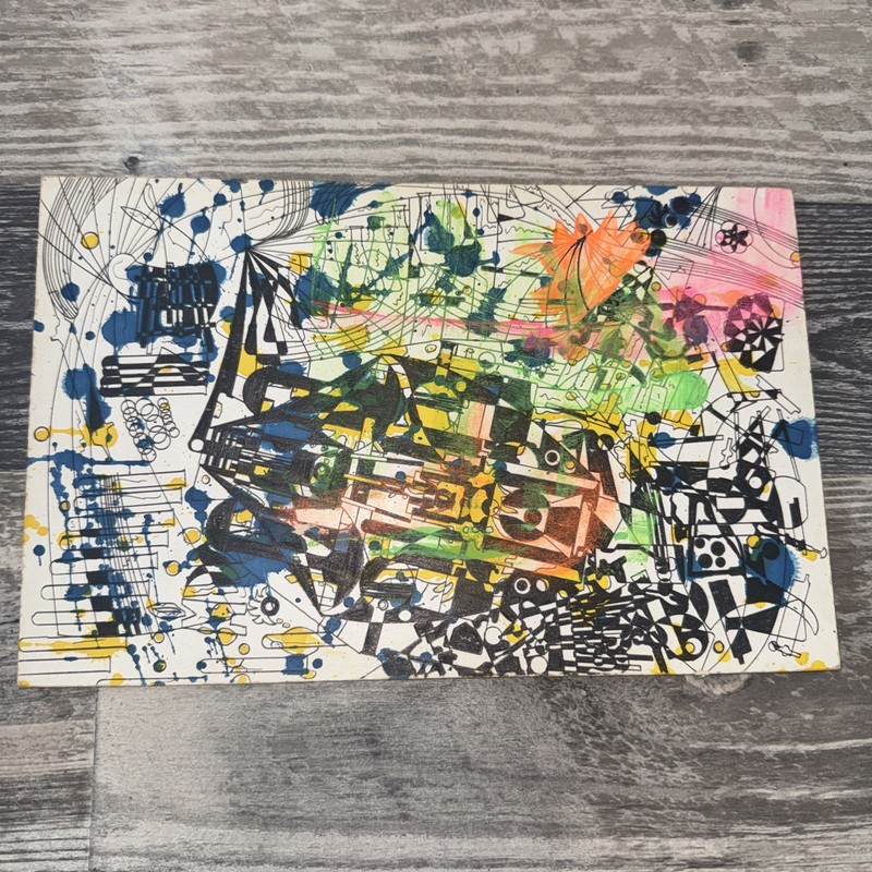 Vintage 1970 Abstract Psychedelic Geometric Painting Neon Pop Art Space Age .