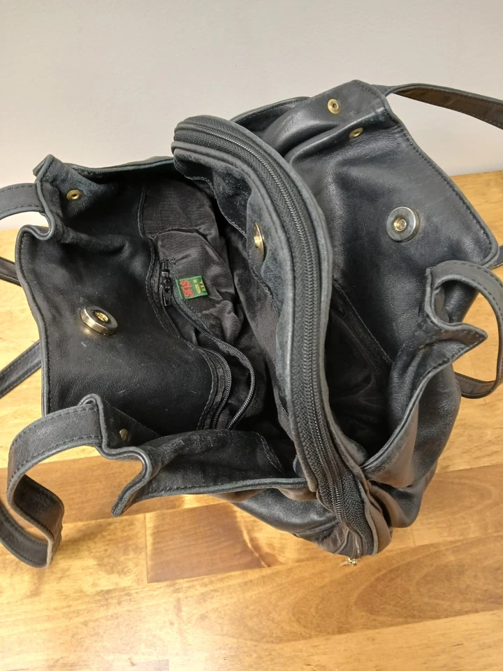 Vtg Genuine SAS Leather Shoulder Bag Metallic Gray Y2K Inspired USA Rare Find - Image 4 of 4