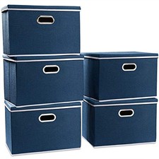 Large Collapsible Storage Bins with Lids 5-Pack Fabric Foldable Storage