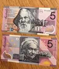 2x Australien 5 Dollar Banknote (Polymer) &ndash; Vorder- und R&uuml;ckseite, Einzelst&uuml;ck