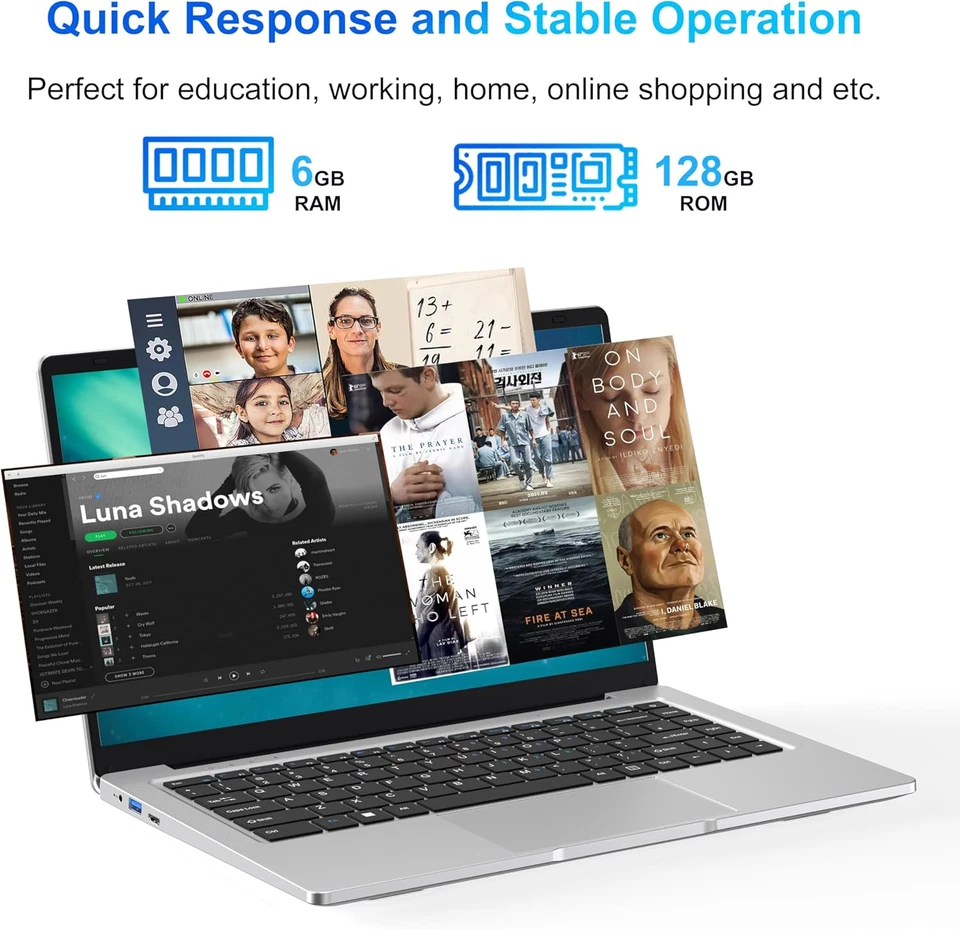 PC Portatile Da 14 Pollici Celeron N4000 , Computer Portatili 6GBRAM 128GB SSD U - Immagine 4 di 4