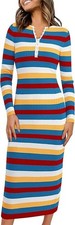 PRETTYGARDEN Women's S 4-6 Striped Spring Midi Sweater Dress Long Sleeve