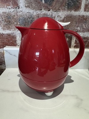Vintage Rot Weiß Leifheit Columbus Thermoskanne Kaffee Karaffe 1,2 Liter Germany 9''
