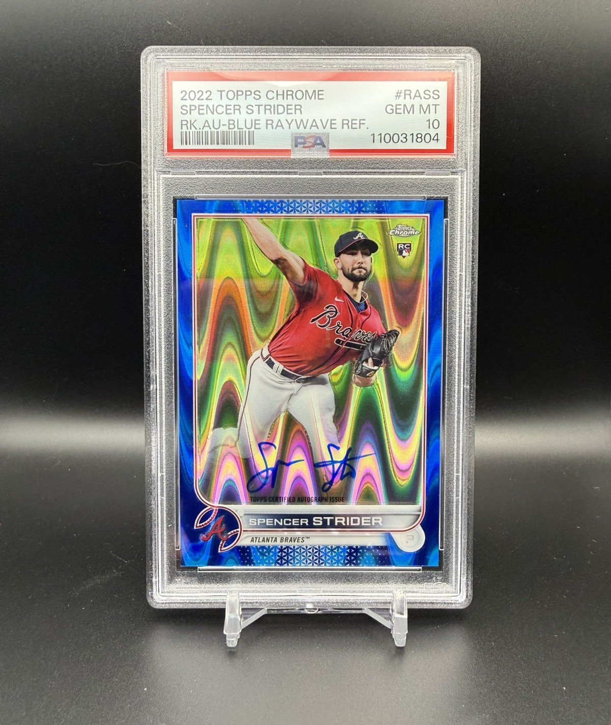 2022 TOPPS CHROME SPENCER STRIDER BLUE RAYWAVE AUTO RC #RA-SS /150 PSA 10 LOWPOP view 1