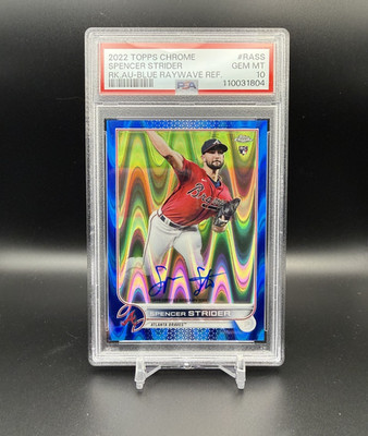 2022 TOPPS CHROME SPENCER STRIDER BLUE RAYWAVE AUTO RC #RA-SS /150 PSA 10 LOWPOP