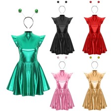 Women's Space Alien Costume Dress Up Cosplay Music Outfit Shiny Fancy Festival