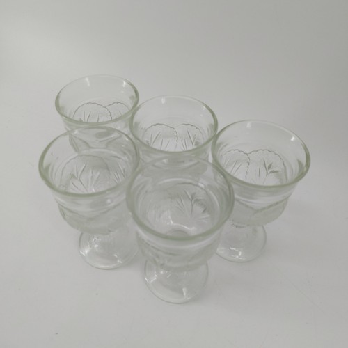 Indiana Glass Pebble Leaf Cabbage 6oz Water Goblet Wine Glass Footed Cups Set 5 - Picture 6 of 13