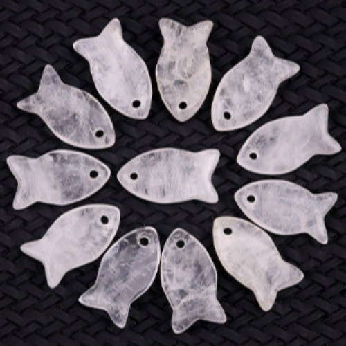 50pcs Natural White Crystal Stone Carved Animal Fish Crystal Pendant 12x22mm - Picture 3 of 6