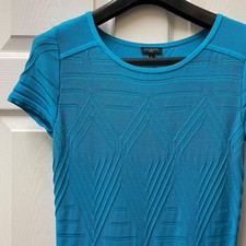 Talbots Women's Petite PS Teal Sweater Dress Drop Waist A-Line Short Sleeve