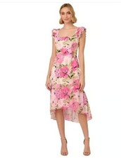 Adrianna Papell Floral Print High-Low Midi Dress Size 2 NWT Pink Purple