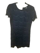 Lulus Women’s Royal Blue Daydream Dress Hight Neck Cap Sleeve Eyelash Trim M