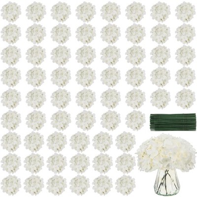64 PCS Ivory White Hydrangea Artificial Flowers with Stems, Full Silk Hydrang...