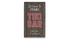 Welcome Name Tiki Bar Novelty Distressed Sign, Personalized Wood Sign