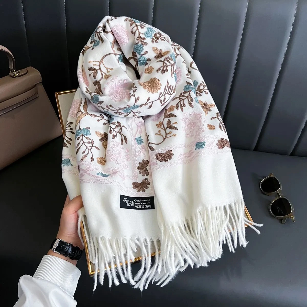 New Women’s Winter Cashmere Scarf Embroidered Pashmina Blanket Thick Shawl Wrap