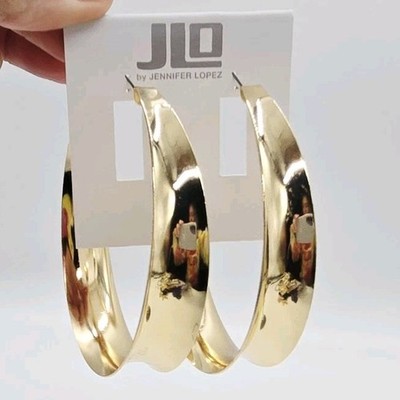 JENNIFER LOPEZ Hoop Earrings Gold Tone JLO Celebrity Earrings HUGE 3.5 in