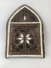 Handmade Moroccan Wall Mirror With Doors Artisanal Black & Gold With Camel Bone