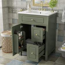 24Inch Bathroom Vanity Modern Bathroom Storage Cabinet with Ceramic Sink Green