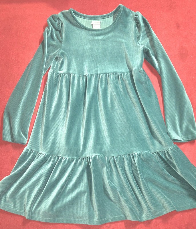 🌟 Cynthia Rowley Girls Green Velveteen Long Sleeve Christmas Dress Size L 10/12