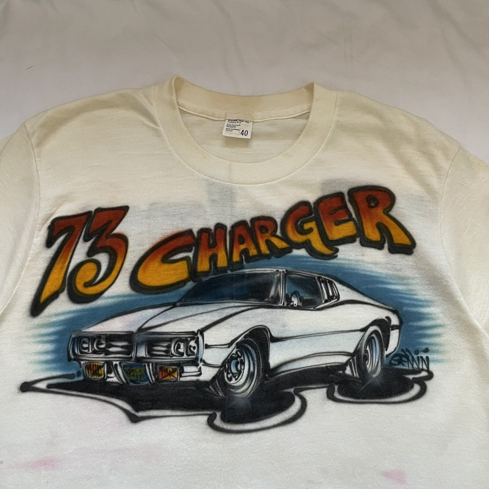 Vintage 60s 70s Air Brush Dodge Charger Shirt Mens Small True Vintage