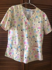 Women's Medical SB Scrub Top Size S Yellow Print Preowned
