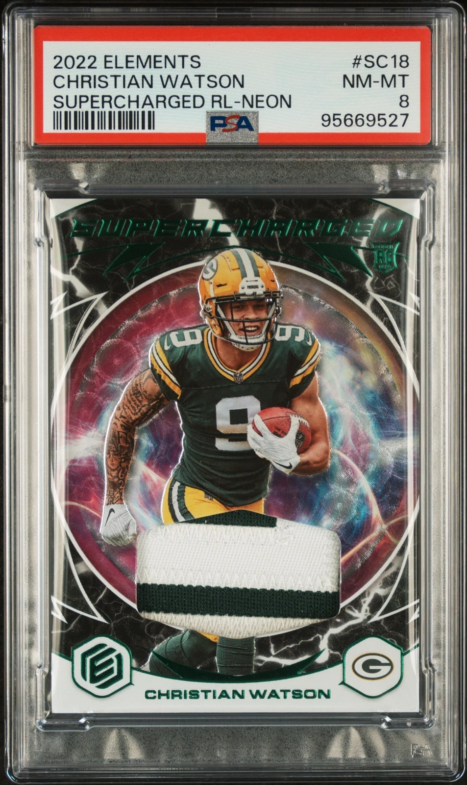 Christian Watson Panini Elements Supercharged Relics #SC18 Neon