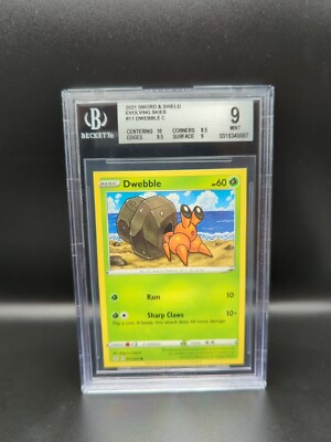 Pokémon Fehlerkarte Square BGS 9 Dwebble Evolving Skies 011/2003 Factory Miscut