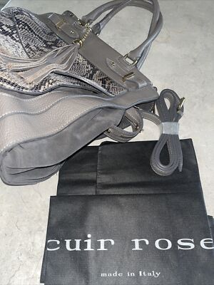 Cuir Rose Leather Large Satchel Green/snake print