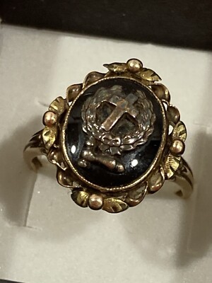 Vintage BDA 10k Solid Yellow Gold Masonic Cross Gavel Band Ring Signed SIZE 