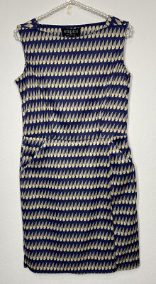 Emploi New York Women's Blue Abstract Print Sheath Midi Modest Dress Sz M NWT