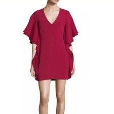 Halston Heritage V Neck Draped Sleeve Dress - Crimson 6