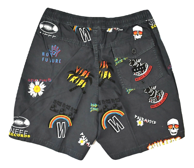 Neff Mens Neff Records Funny Black Hot Tub Shorts Swim Trunks NWT