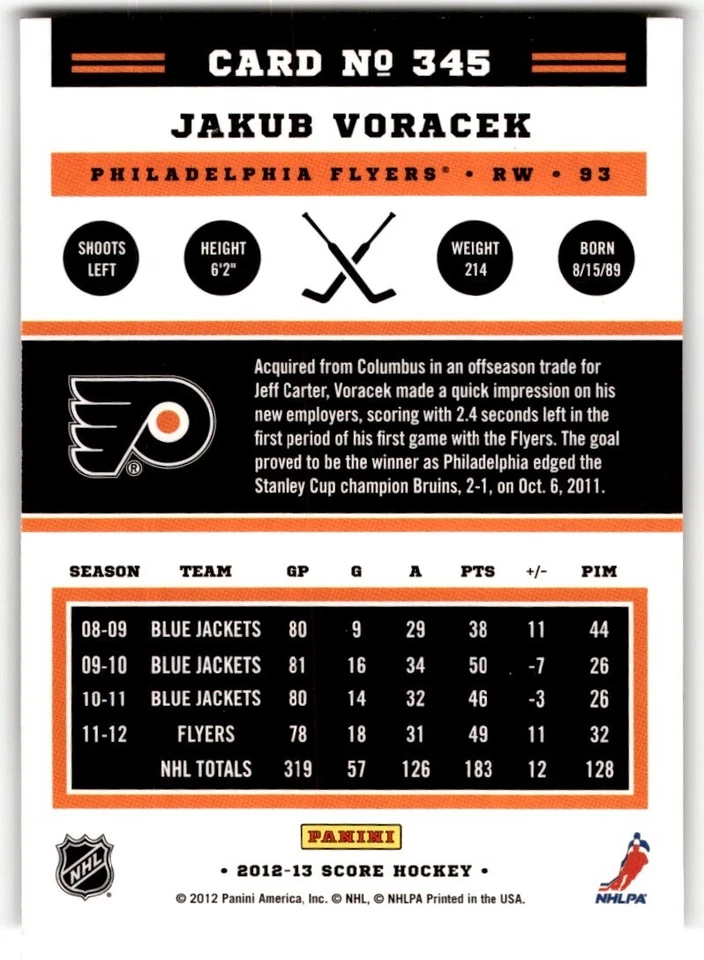 2012-13 Score Gold Rush Jakub Voracek #345 Philadelphia Flyers - Image 2 of 2