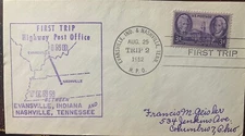 Evansville To Nasville Postal Cover 1st Trip H P O Worldwide Vintage