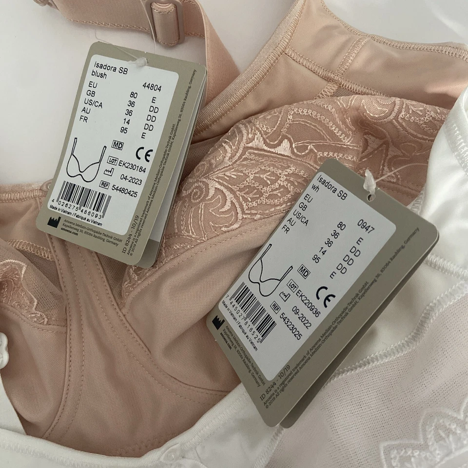 Amoena Nuevo Sujetador Inalámbrico Isadora 36DD Rubor 44804 Blanco 0947 Mastectomía Lote de 2 Foto 4 de 4