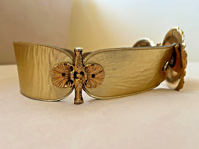 Victor Essenow 1970 Paris Vintage Gold Leather Metal Rose  display picture 3