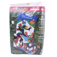 Christmas Dimensions Felt Works Stocking Felt Kit Penguins cute VTG sealed