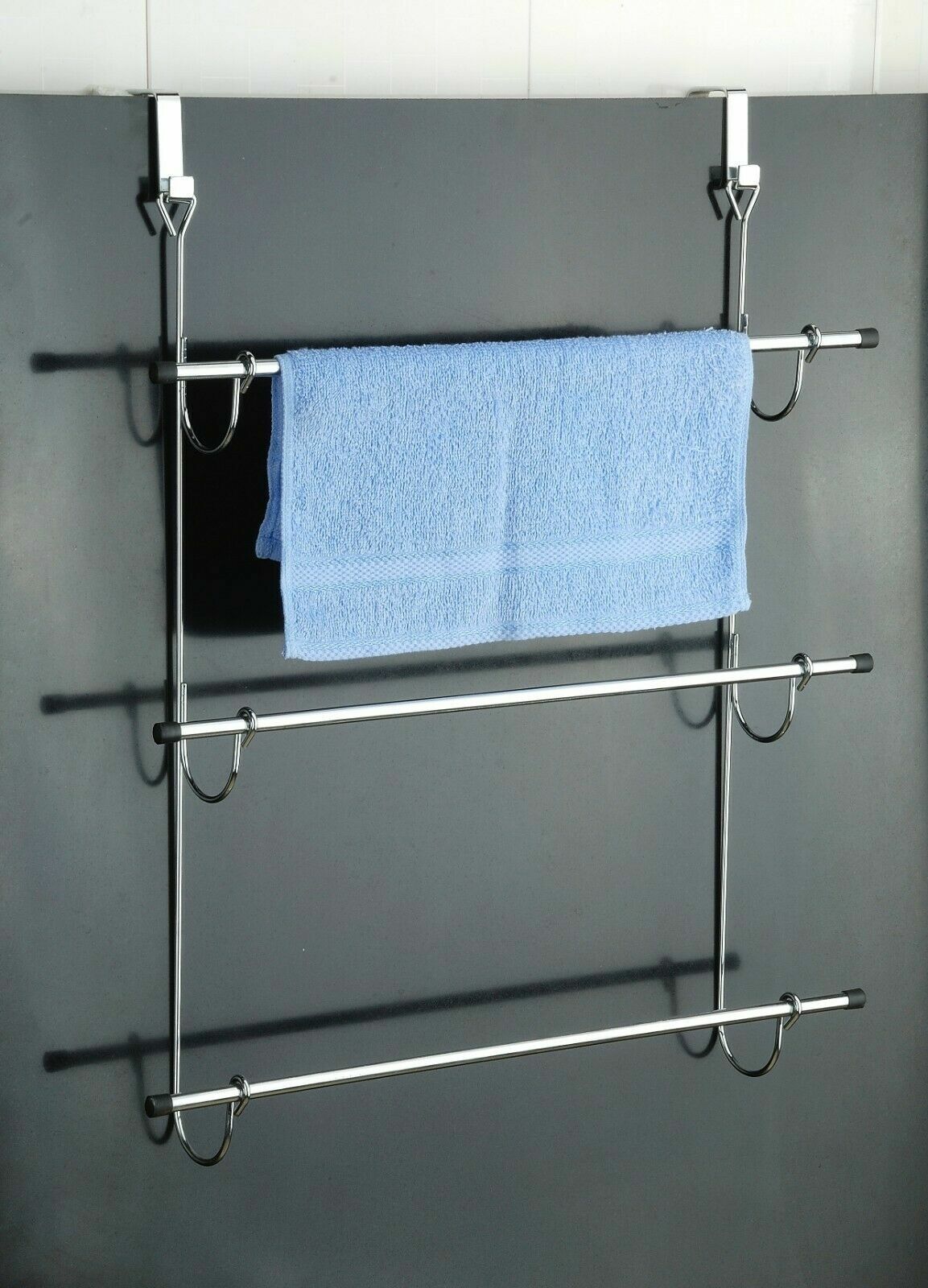 Over Door Towel Rail Bathroom Storage Rack Chrome 3 Tier Door Hanging Towel  Rail | eBay