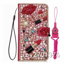 Bling Luxurious Flower Leather Flip Bling Wallet phone Case Cover & Lanyards