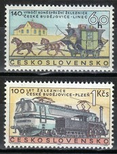 Tchécoslovaquie 1968 MNH Mi 1806-1807 Sc 1556-1557 Stagecoach on Rails & Trai...