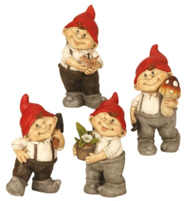 4 er Set Gnome Gartenzwerge mit roter Mütze Figuren bis 22 cm Figur Haus Garten